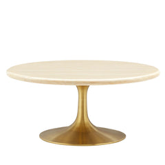 Lippa Gold 36" Round Faux Travertine Coffee Table - Ornate Home