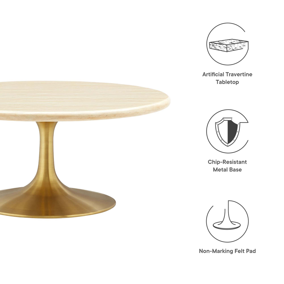 Lippa Gold 36" Round Faux Travertine Coffee Table - Ornate Home