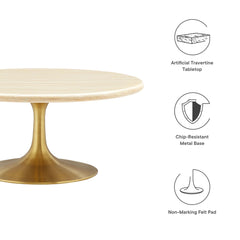 Lippa Gold 36" Round Faux Travertine Coffee Table - Ornate Home