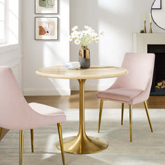 Lippa Gold 36" Round Faux Travertine Dining Table - Ornate Home