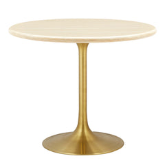 Lippa Gold 36" Round Faux Travertine Dining Table - Ornate Home