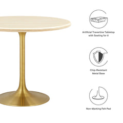 Lippa Gold 36" Round Faux Travertine Dining Table - Ornate Home