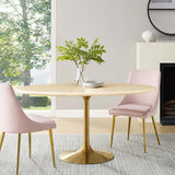 Lippa Gold 60" Oval Faux Travertine Dining Table - Ornate Home