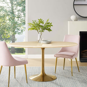 Lippa Gold 60" Oval Faux Travertine Dining Table - Ornate Home
