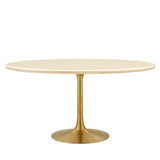 Lippa Gold 60" Oval Faux Travertine Dining Table - Ornate Home