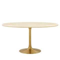 Lippa Gold 60" Oval Faux Travertine Dining Table - Ornate Home