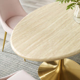 Lippa Gold 60" Oval Faux Travertine Dining Table - Ornate Home