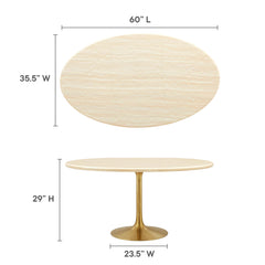 Lippa Gold 60" Oval Faux Travertine Dining Table - Ornate Home