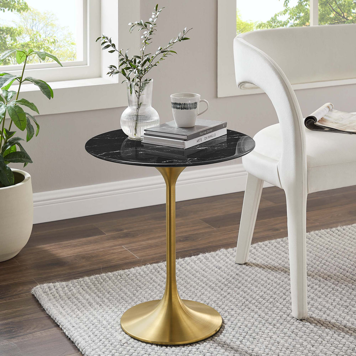 Lippa Gold/Black 20" Round Faux Marble Side Table - Ornate Home