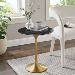 Lippa Gold/Black 20" Round Faux Marble Side Table - Ornate Home