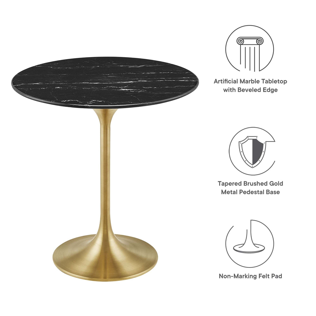 Lippa Gold/Black 20" Round Faux Marble Side Table - Ornate Home