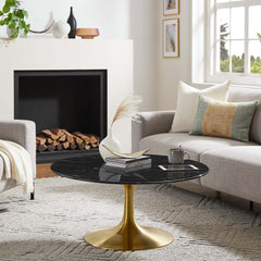 Lippa Gold/Black 36" Round Faux Marble Coffee Table - Ornate Home