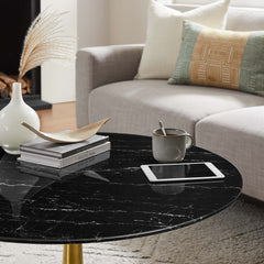 Lippa Gold/Black 36" Round Faux Marble Coffee Table - Ornate Home