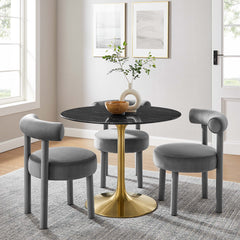 Lippa Gold/Black 40" Round Faux Marble Dining Table - Ornate Home