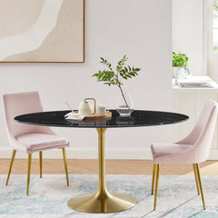 Lippa Gold/Black 60" Oval Faux Marble Dining Table - Ornate Home