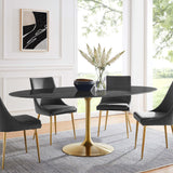 Lippa Gold/Black 78" Oval Faux Marble Dining Table - Ornate Home