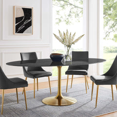 Lippa Gold/Black 78" Oval Faux Marble Dining Table - Ornate Home