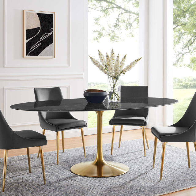 Lippa Gold/Black 78" Oval Faux Marble Dining Table - Ornate Home