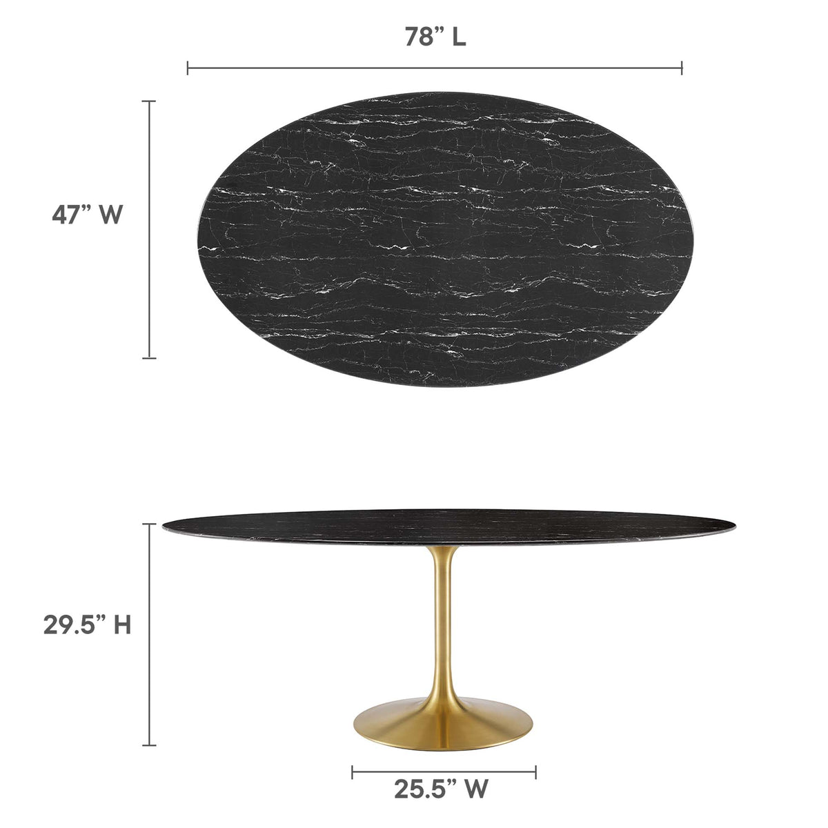 Lippa Gold/Black 78" Oval Faux Marble Dining Table - Ornate Home