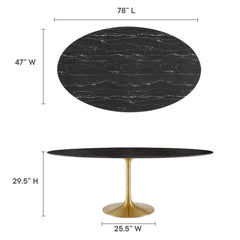 Lippa Gold/Black 78" Oval Faux Marble Dining Table - Ornate Home