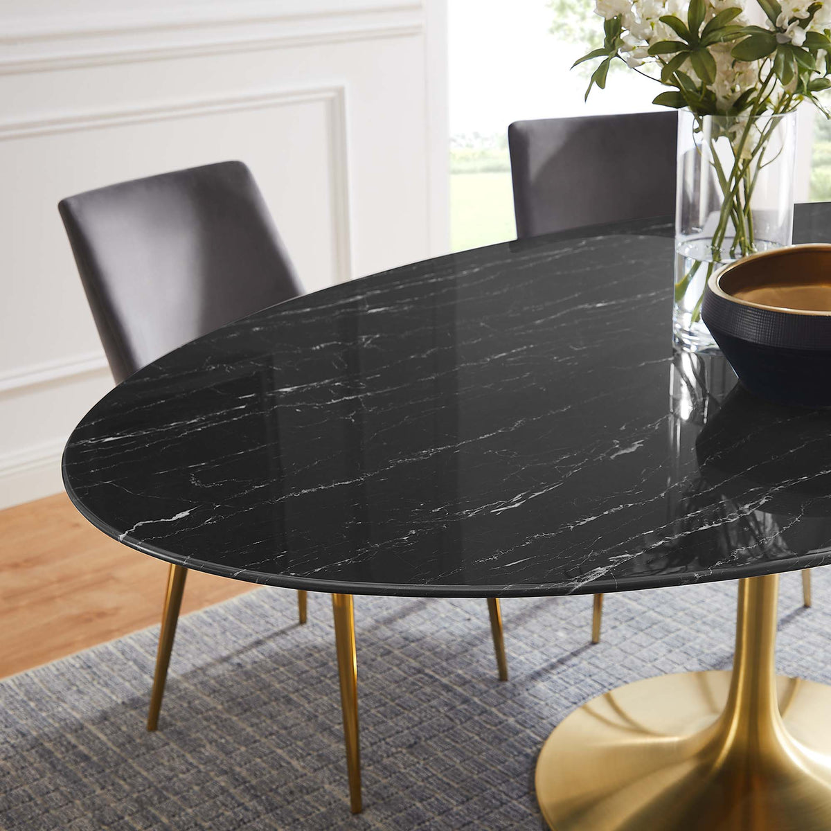 Lippa Gold/Black 78" Oval Faux Marble Dining Table - Ornate Home