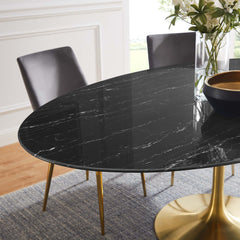 Lippa Gold/Black 78" Oval Faux Marble Dining Table - Ornate Home