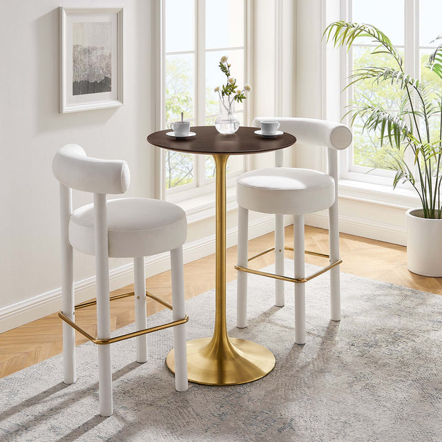 Lippa Gold/Cherry 28" Round Cherry Walnut Wood Bar Table - Ornate Home