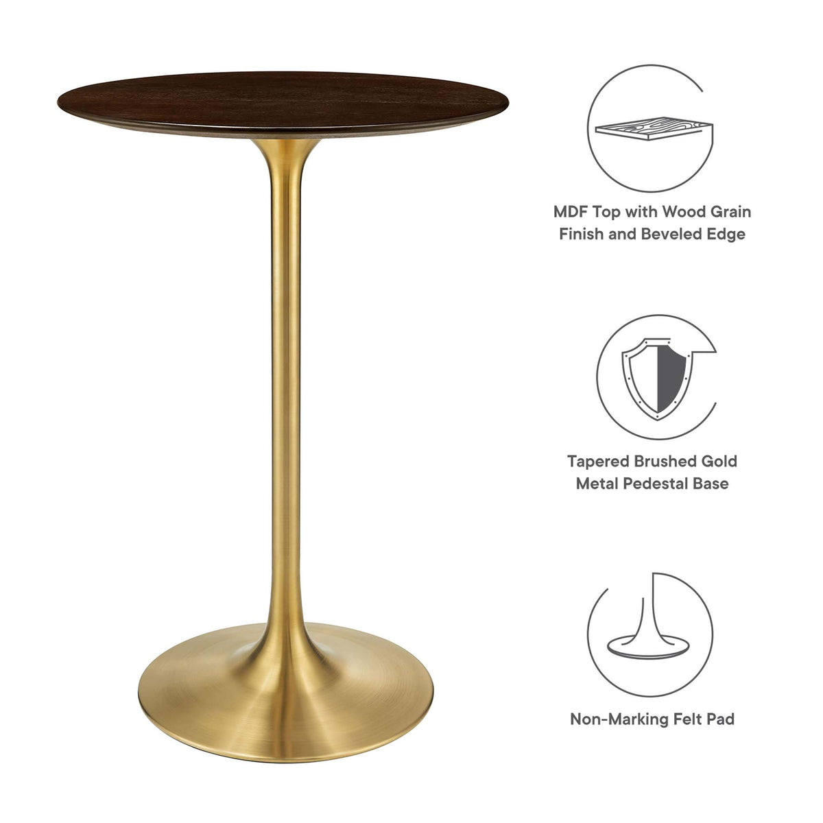 Lippa Gold/Cherry 28" Round Cherry Walnut Wood Bar Table - Ornate Home