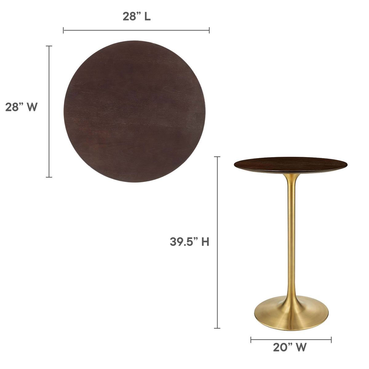 Lippa Gold/Cherry 28" Round Cherry Walnut Wood Bar Table - Ornate Home