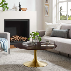 Lippa Gold/Cherry Walnut 36" Round Wood Coffee Table - Ornate Home