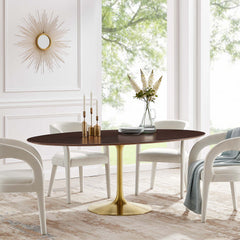 Lippa Gold/Cherry Walnut 78" Oval Wood Dining Table - Ornate Home
