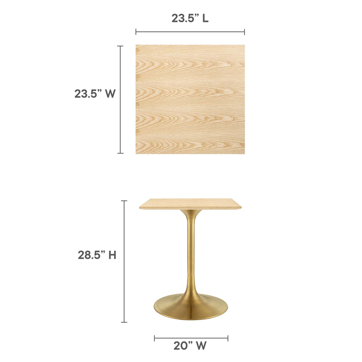 Lippa Gold/Natural 24" Square Wood Dining Table - Ornate Home