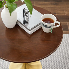 Lippa Gold/Walnut 20" Round Wood Side Table - Ornate Home