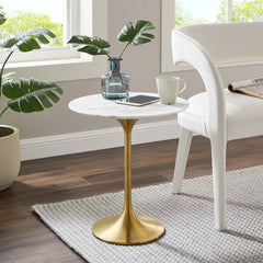 Lippa Gold/White 20" Round Faux Marble Side Table - Ornate Home