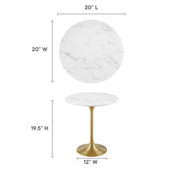 Lippa Gold/White 20" Round Faux Marble Side Table - Ornate Home