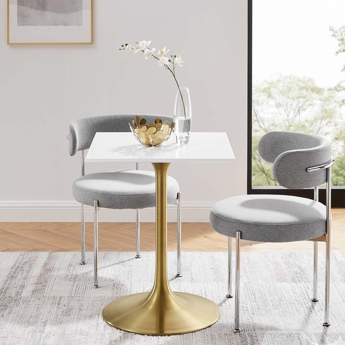 Lippa Gold/White 24" Square Wood Dining Table - Ornate Home