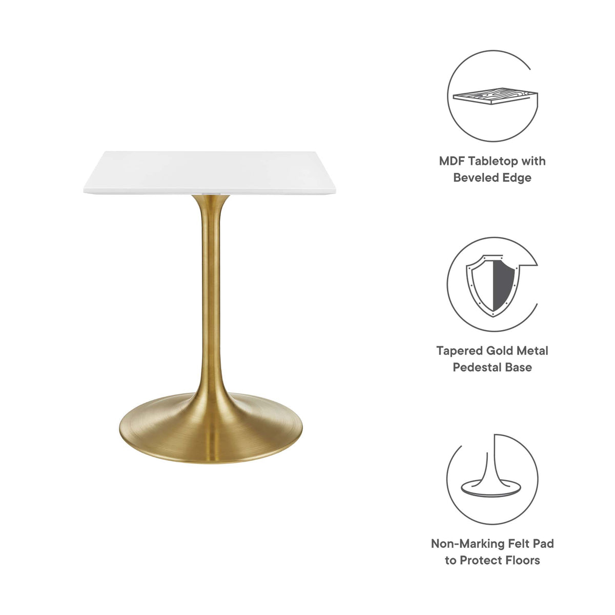 Lippa Gold/White 24" Square Wood Dining Table - Ornate Home