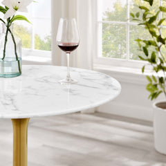 Lippa Gold/White 28" Round Faux Marble Bar Table - Ornate Home