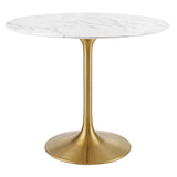 Lippa Gold/White 36" Round Faux Marble Dining Table - Ornate Home