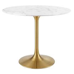 Lippa Gold/White 36" Round Faux Marble Dining Table - Ornate Home