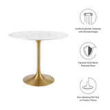 Lippa Gold/White 36" Round Faux Marble Dining Table - Ornate Home