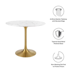 Lippa Gold/White 36" Round Faux Marble Dining Table - Ornate Home