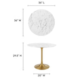 Lippa Gold/White 36" Round Faux Marble Dining Table - Ornate Home