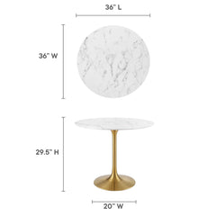 Lippa Gold/White 36" Round Faux Marble Dining Table - Ornate Home