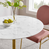 Lippa Gold/White 36" Round Faux Marble Dining Table - Ornate Home