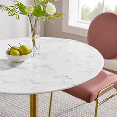 Lippa Gold/White 36" Round Faux Marble Dining Table - Ornate Home