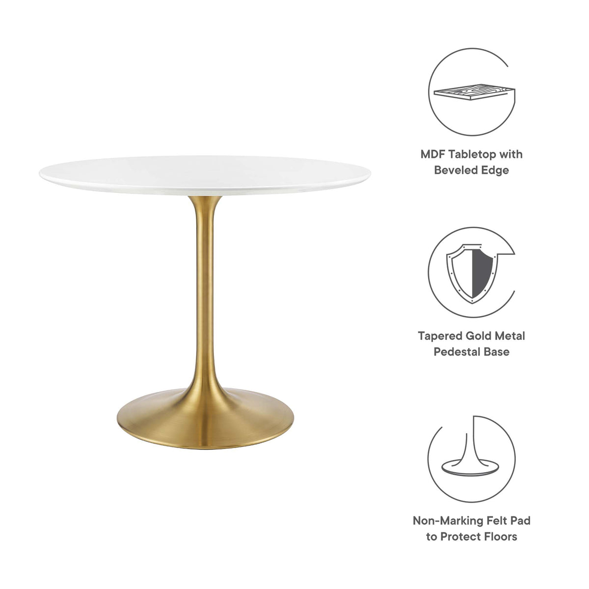 Lippa Gold/White 36" Round Wood Dining Table - Ornate Home