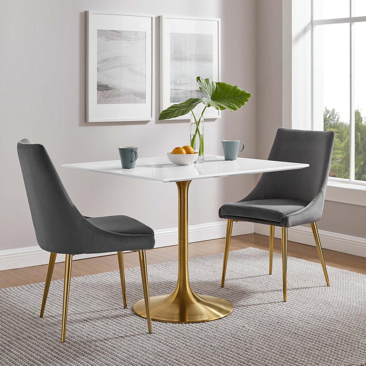 Lippa Gold/White 36" Square Wood Dining Table - Ornate Home