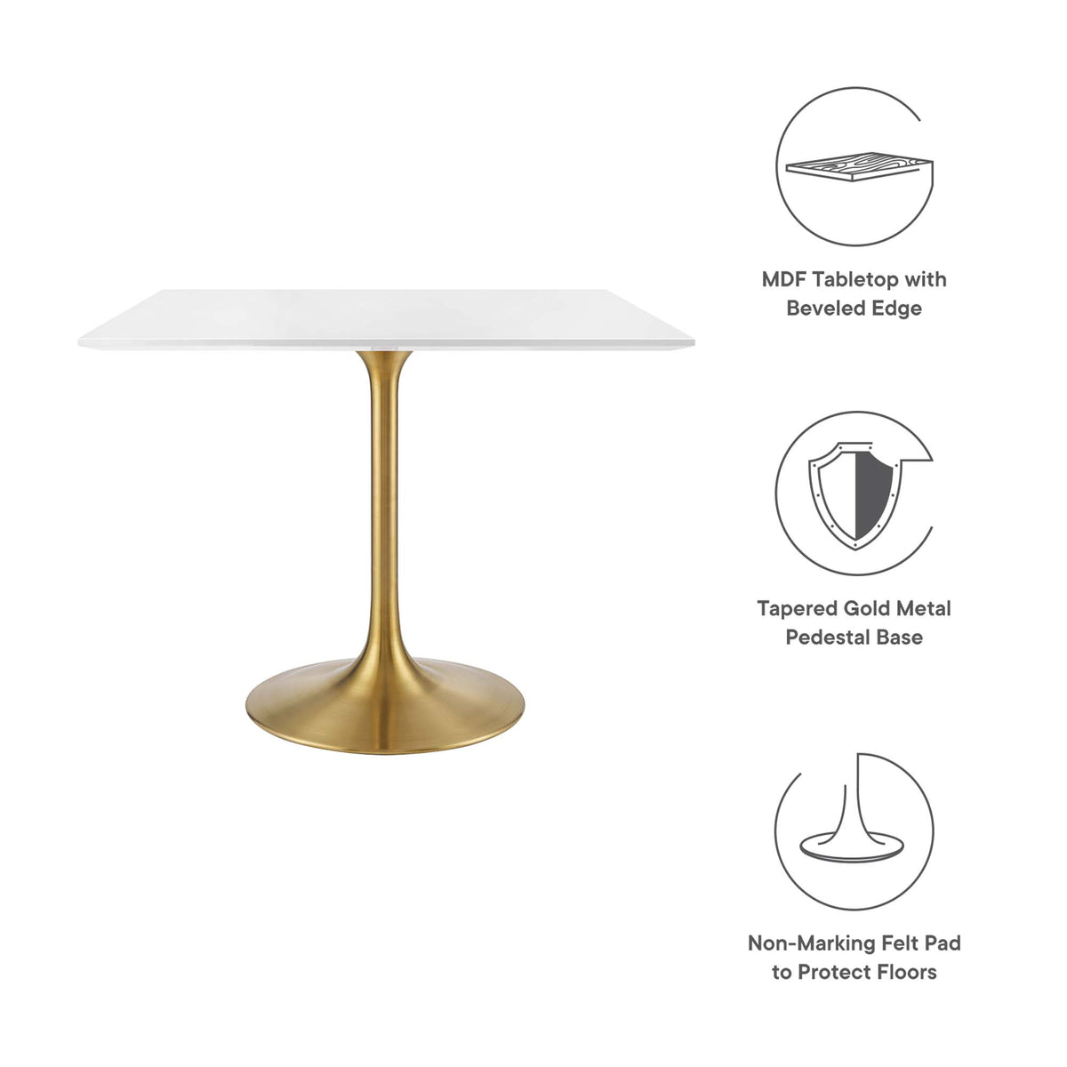 Lippa Gold/White 36" Square Wood Dining Table - Ornate Home