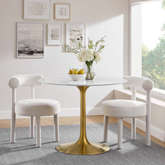 Lippa Gold/White 40" Round Faux Marble Dining Table - Ornate Home